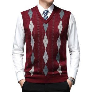 Coletes masculinos Chegada Outono padrões masculinos malhas casuais colete de lã grossa sem mangas xadrez camisola pulôver