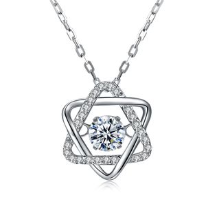 Zemior Sterling Silver Naszyjniki dla Kobiet Romantyczna Sześciokrotna gwiazda Wisiorek Round Clear CZ Naszyjnik Rocznicowa Biżuteria Q0531