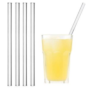 Açık cam saman 200x8mm yeniden kullanılabilir düz bükülmüş cam içme pipetleri, smoothies için fırçalı çevre dostu