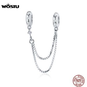 Wostu 100％925スターリングシルバーシリコン安全チェーンチャームフィットオリジナルブレスレットペンダントジルコンシルバーシンプルジュエリーCQC1419 Q0531