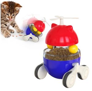 キャットフードディスペンサーフィーダーおもちゃ インタラクティブ分析ゆっくりペット治療ボール おかしいタンブラースタイルのIQトレーニング玩具猫の子猫のためのデュアル転がりボールの取り外し可能な杖