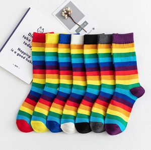 Colorful Striped Rainbow Socks Women Striped Fun Crazy Cotton Novelty Multicolor Art Fashion Girls Casual Pair Crew Sock