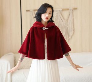 Wraps & Jackets SHAMAI Burgundy Faux Fur Winter Wedding Wrap Warm Boleros Bridal Cape Evening Coat Jacket Party Dress With Brooch