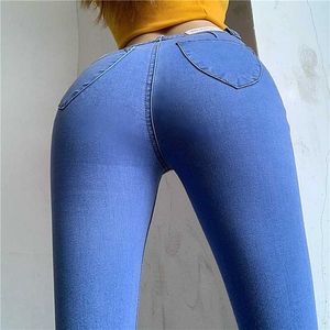 Y2K Moda Calças de Jeans Mulher Cintura Alta Apertado-Fitting Big Stretch Long Lápis Calças Sexy Hip-Lift Streetwear Mulheres Preto 210604