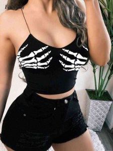 Eleganckie eleganckie kobiety letnie kamizelka harajuku retro zabawa diabła pazur drukuj szczupły bodycon crop topy 2022 mody streetwear koszulka kobieta y220308