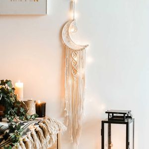 Boho macrame tapestry vägg hängande mandala måne och stjärna macrame vägg hängande rum dekoration studentrum rum in decor 210609