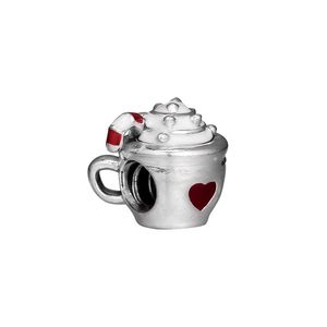 Warm Cocoa Charm For Making White & Red Enamel Christmas Beads for Charms Bracelets Silver 925 Jewelry DIY