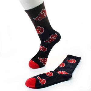 Japanese Anime Sasuke Cushion Socks Akatsuki Cloud Pattern Cosplay Men Women Spring Long Cotton Socks Y1119