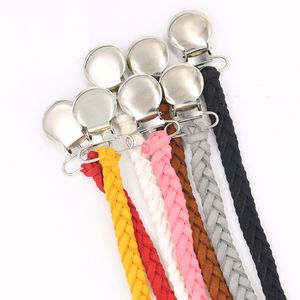 Wholesale baby feeding for sale - Group buy Braided Leather Pacifier Chain Clips Candy Color New Baby Feeding Accessories Infant Metal Clip Pacifier Holders Y2