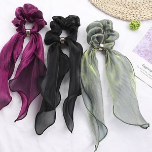 Fashion Bow Streamers Elastic Hair Bands Scrunchies Solid Color Silk Polyester Knutt H￥rband Kvinnor Flickor H￥rtillbeh￶r