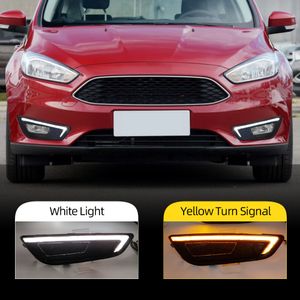 2PCS LED DRL For Ford Focus 2015 2016 2017 2018 Yellow Turn signal daytime running lights fog lamps cover