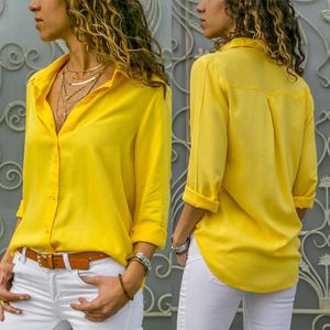 White Blouses Women Turn Down Collar Basic Button Solid Summer Long Sleeve Shirt Elegant Chiffon Office Lady Slim Plus Size Tops 210526