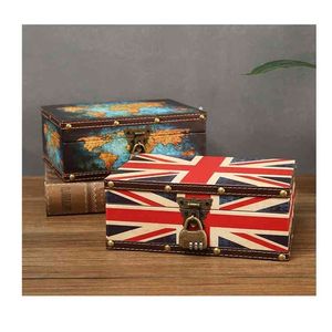 American style Home storage box with lock Retro Leather holder desktop coffee shop decorate 210922