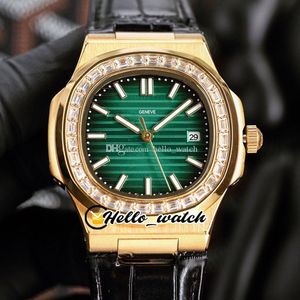 2021 SPORT A Азиатские Автоматические мужские часы D Green Text Texture Dial k Yeloow Gold Case Big Diamond Bezel Black Brap Часы Hello_Watch HWPP Color G27B