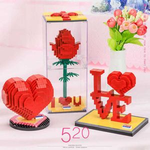 Creator Romantic love heart flower micro diamond block rose nanobricks I love u building bricks model toys for Valentines gifts Q0823