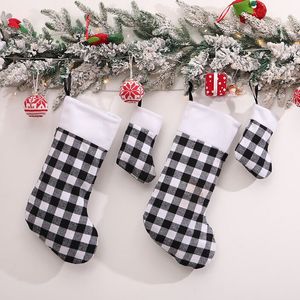 Meias de Natal xadrez xadrez búfalo meias de pelúcia pendurado meia pingente para família feriado xmas partido decoração HH9-3651