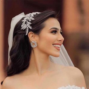 Мода невеста головы хрустальные листья полоса волос, Asnora Bridal Crown Tiaras, аксессуары для волос свадьба, свадьба A01006 210707