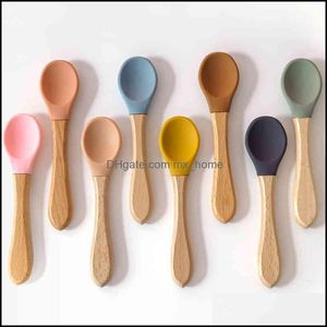 Cups, Dishes & Utensils Baby Feeding Baby, Kids Maternity Wooden Handle Sile Spoon For Eat Soild Food Training Manipative Ability Childrens