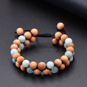 Wholesale adjustable beaded bracelets resale online - Double Rows Amazonite Wooden Beads Bracelet Natural Stone Braided Adjustable Bracelets Bangle Cuff Women Men Fashion Jewelry Will and Sandy