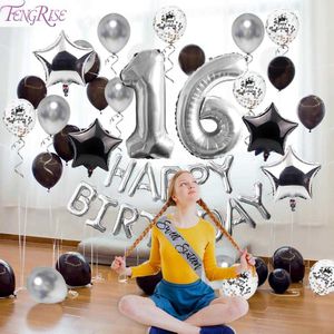 FENGRISE Silberner Ballon-Dekor, süße 16-Party-Dekorationen, alles Gute zum Geburtstag-Dekorationen, 16. Geburtstagsfeier, 16. Geburtstag, Schärpenbanner 210610
