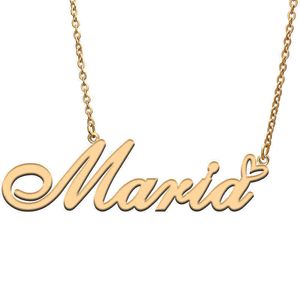 Love Heart Maria Name Necklace for Women Stainless Steel Gold Silver Nameplate Pendant Femme Mother Child Girls Gift Y1204