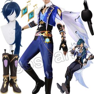 Genshin Impact Kaeya Cosplay Costumi Mondstadt Knights Handsome Combat Uniform Game di abbigliamento Halloween Kaeya Cosplay Wig Peli Y0903