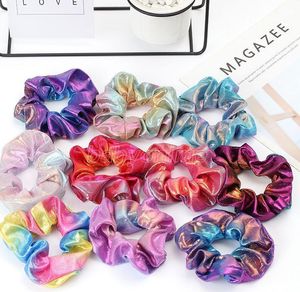 Metalliska scrunchies glänsande elastiska hårband Scrunchy Gradient Mermaid Colors Hårbindningar Ropes For Women Girls Hair Ponytail Holders