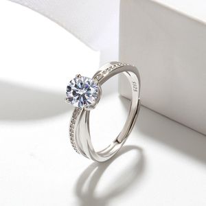 ダイヤモンド925スターリングシルバー1ct Moissaniteレディースファッションジュエリー婚約結婚指輪ファッションジュエリー