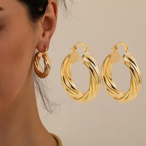 Hoop & Huggie Trendy Geometric Twisted Thick Earrings Fashion Gold Big Round Circle For Women Punk Hiphop Jewelry Gifts
