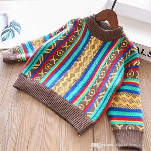 Boys girls Colorful striped knit pullover fashion winter kids round neck sweater children Vintage style knitting long sleeve casual jumper S1829
