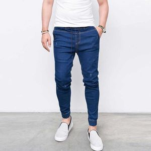 Casual Men Jeans Solid Slim Fit Full Lenght Pencil Pants Plus Size Light Blue Black Denim Jeans for Men Ripped Male Trousers 210622