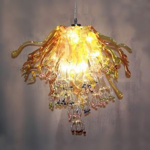 Ретро янтарные лампы ручной подушки ручной работы стеклянные светильники европа стиль вилла искусства декоративный светодиодный подвесной свет 50см широкий и 60см высоко