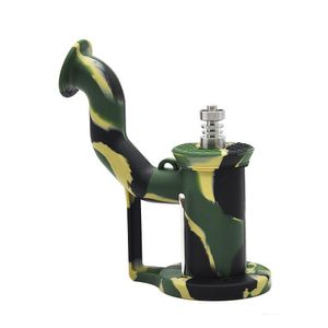 Silicone Water Pipe Bong Unbreakable Silicone Dab Oil Rig Concentrate Smoking Pipe with 5ml Wax Container and Titanium Nail