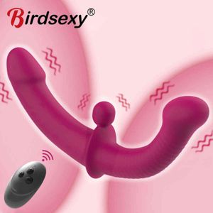 NXY Sex Vibratory 10 prędkości bez ramiączek wibrator dildo żeńskie podwójne wibrujące gnoty dla dorosłych zabawki dla kobiet para masażer prostaty anal 1201