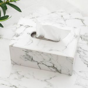 Tissue Boxes & Napkins Leather Marble Square Box PU Napkin Holder Paper Towel Dispenser Container Desktop Decoration Household Organization