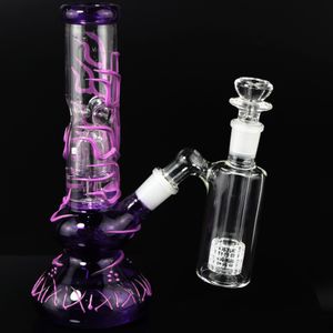10.24 inch Glass Bong Glow In The Dark Smoking Water Pipe Hookah Tree Percolator Diffused Filter With 14mm 45 Degree Ash Catcher