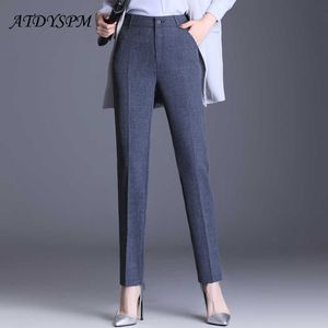 Plus Size High Waist Women's Pants Black Work Wear Office Elegant Straight Pants Female High Quality Gray Casual Pants Trousers 211006