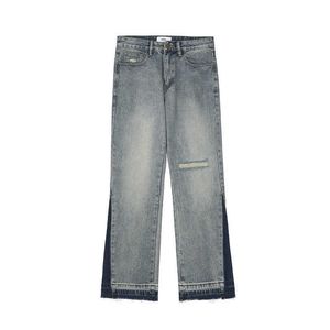 Mäns jeans high street ins samma mikrohorn lösa avslappnade stitched hål jeans