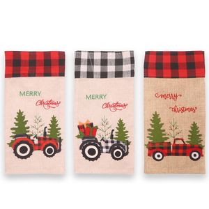 Christmas Wine Bottle Covers Vintage Burlap Buffalo Plaid Champagne Bags Gift Wrap Dining Table Decorations KDJK2111