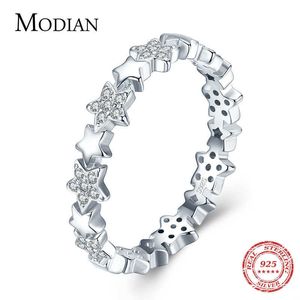 Solid 925 Sterling Silver Sparkling Clear CZ Stars Stackable Finger Rings For Women Fine Jewelry Valentine's Day GIFT 210707