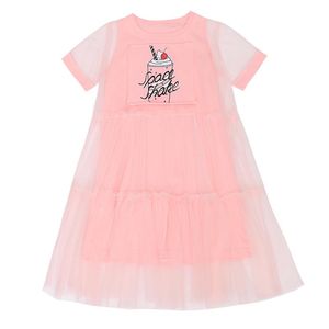 Dondurma Elbisesi Kızı toptan satış-Kızın Elbiseleri Yaz Moda Bebek Kız Kısa Kollu Yama Dondurma Mesh Net İplik Parti Prenses Elbise Çocuk Giysileri ila Yıl