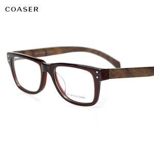 Occhiali da sole moda Montature Occhiali quadrati vintage Montatura da uomo Grandi venature del legno Acetato da donna Occhiali da vista ottici rotondi Fullrim Eyew