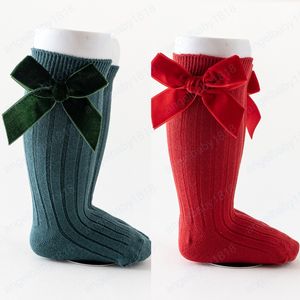 Baby Girls Socks jesień maluch Big Bow Kolano Wysokie Długie Soft Cute Kids Christmas Sock Sock Bawełniane Czerwony Newborn Socken na 0-5 lat