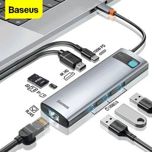 Vente en gros BASEUS USB C HUB TO HDMI Adaptateur RJ45 SD / TF Lecteur de carte USB3.0 PD 100W Station d'accueil de type C pour MacBook Pro Surface iPad Hab