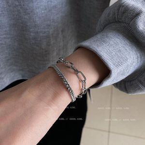 Link, Chain Titanium Steel Double-layered Metallic Feel Bracelet Korea Style Simple Personality Net Red Jewelry Fashion Accessories