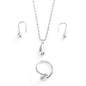 Vit Argent Silver Real Water Drop Pendant Chain Halsband Örhängen Ring Party Gift Unique Fine Smycken Mode Kvinnors