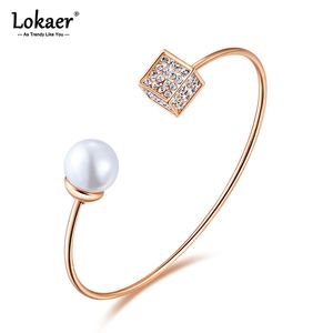 Lokaer милый круглая симулированная жемчужина классический подлинный австрийский хрустальный браслет браслеты для женщин мода ювелирные изделия B15002 Q0719