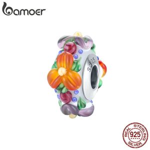 Bamoer Authentischer 925er Sterlingsilber-Schmuck, bunter Blumen-Charm für Original-Silberperlen, Armband, Armreif, DIY SCC1720 Q0531