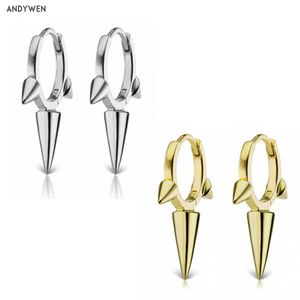 ANDYWEN 925 Sterling Silver 8MM Triple Long Spike Clicker Plain Hoops Earring Loops Circle Design Female Jewelry 210608