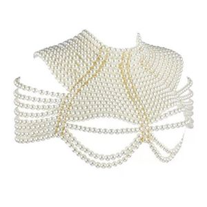 Chains Null Women Imitation Pearl Beaded Bib Choker Necklace Body Chain Shawl Collar Jewelry Female Party Luxurious Decorative Costume
